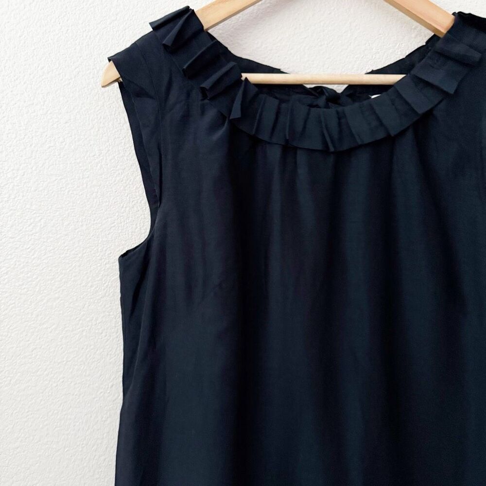 ANN TAYLOR LOFT | Navy Blue Sleeveless Dress Tie Bow Neck Tunic Ruffle | Size 10